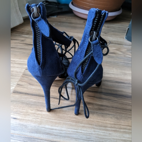 Zara Blue & Black Tie Cage Bootie Heel - Picture 4 of 6